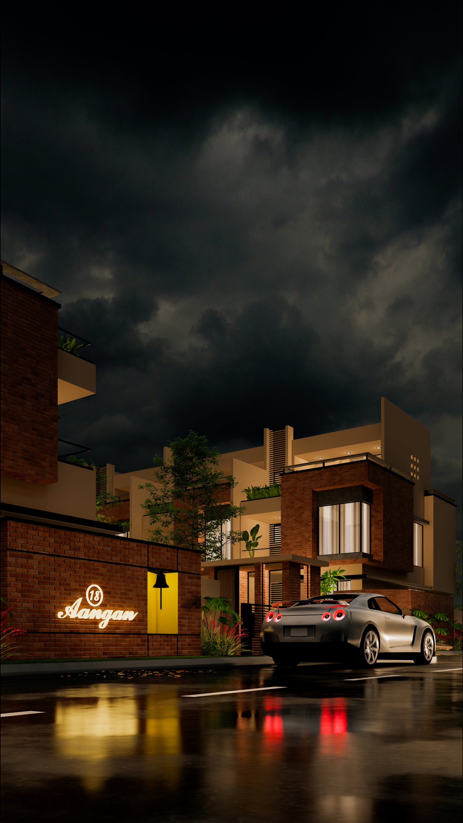 18 Aangan entrance — night view