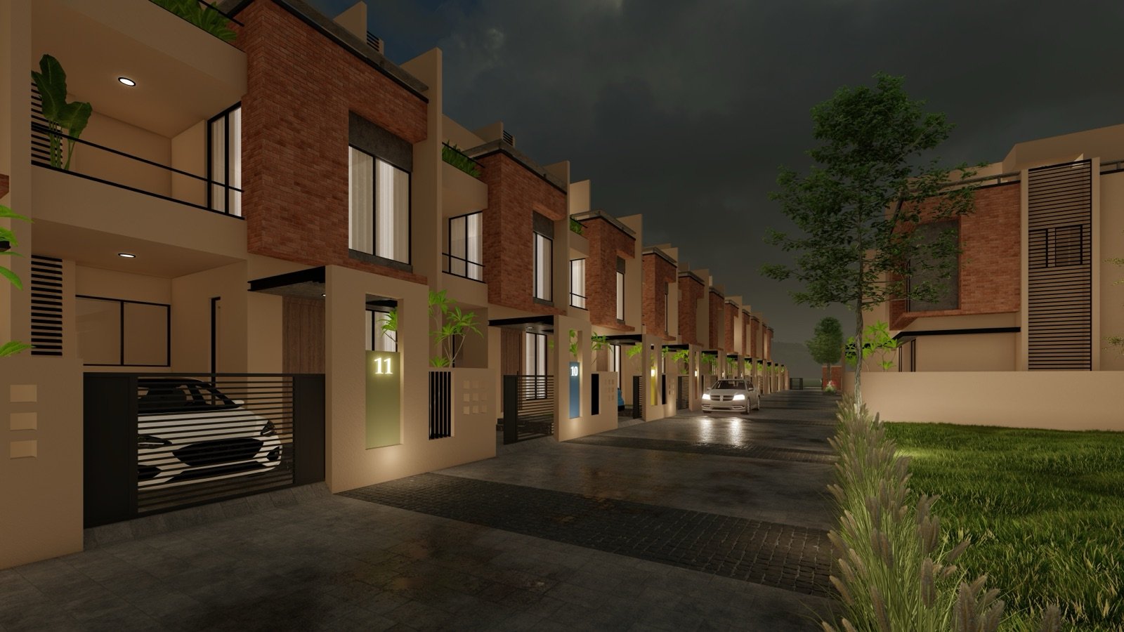 18 Aangan row houses at dusk