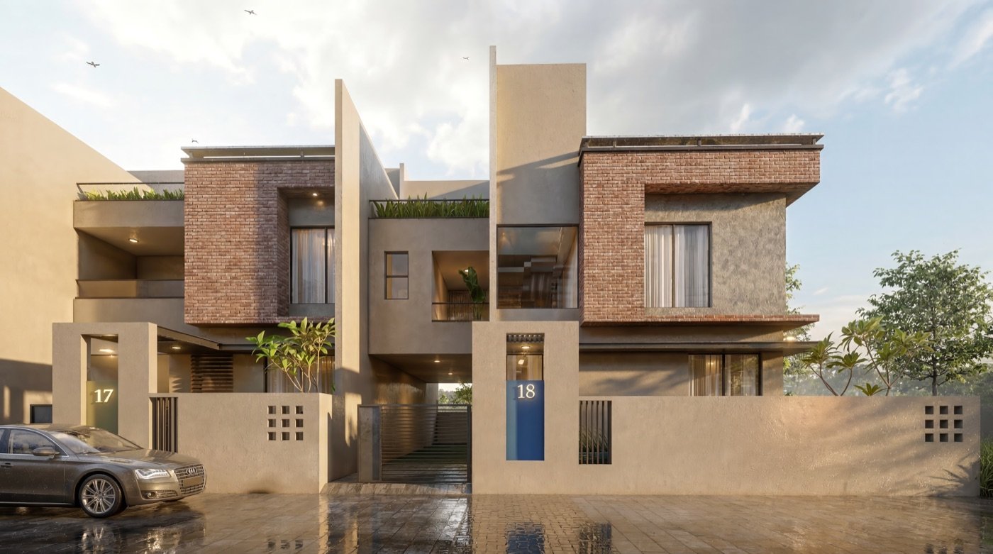18 Aangan row houses — front elevation